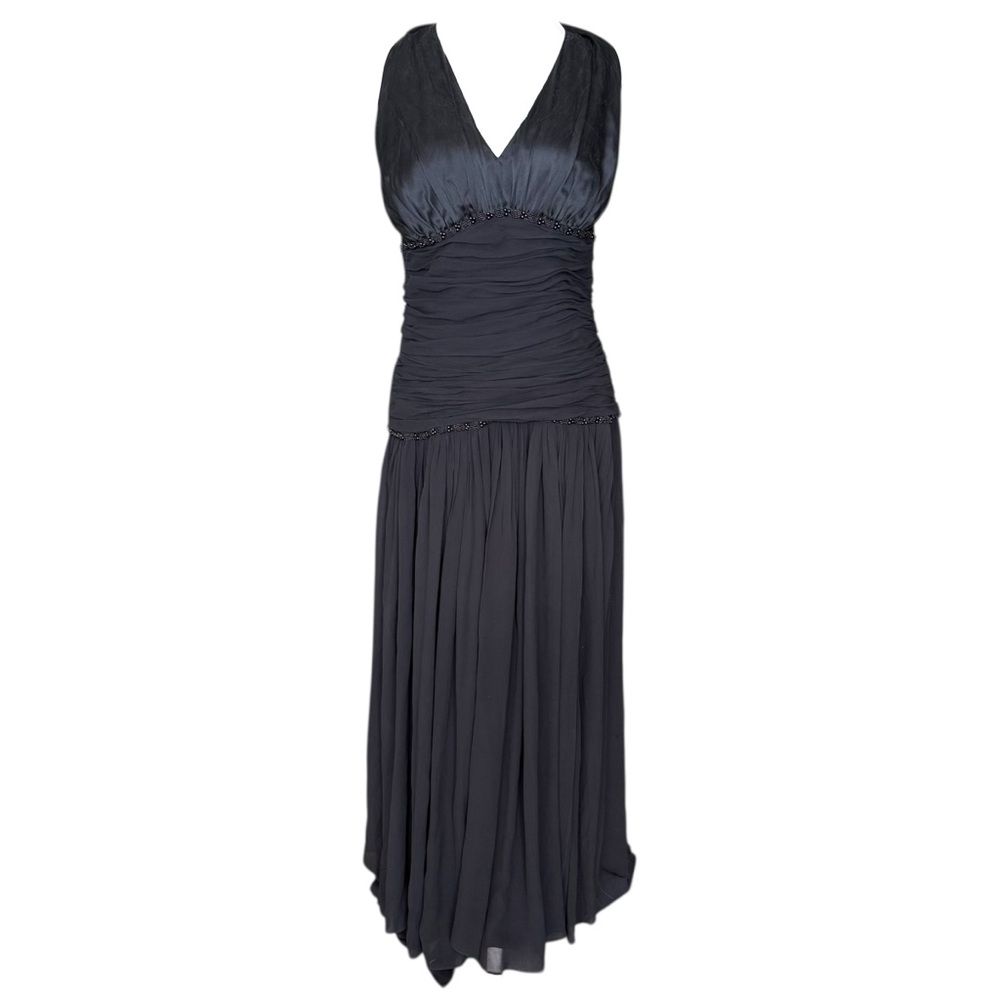 Vintage Silk Drop Waist Halter Beaded Evening Gown